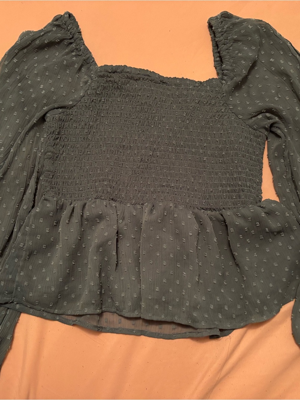 American Eagle Outfitters Olive Green Smocked Peplum Blouse